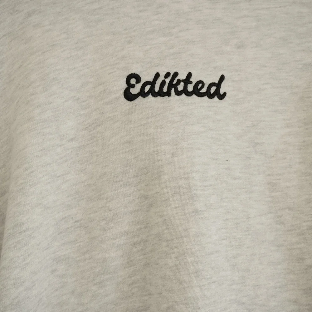 Edikted XS Oversized Heart Elbow Patch Embroidered Logo Hoodie Gray Heather